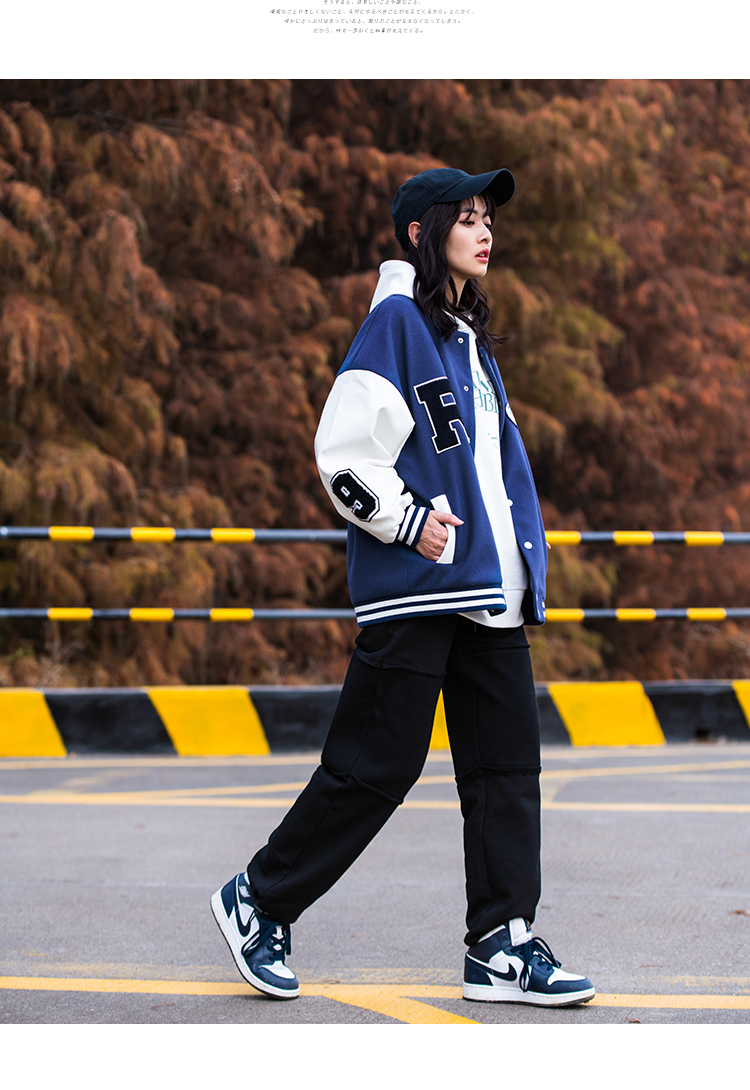 lachapellehomme珍妮宇航局街头新款美式小个子宽松蓝白棒球服开衫