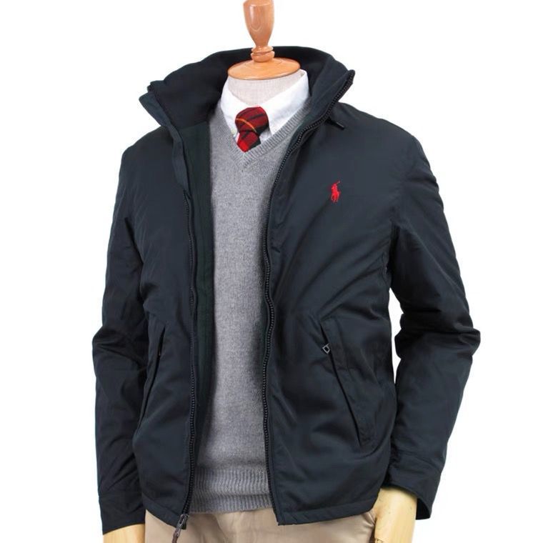 品牌保罗polo男装小马标保罗夹克秋冬款男加绒加厚保暖连帽外套黑色l