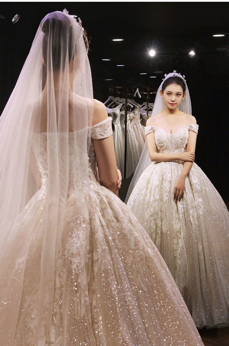 香槟色主婚纱礼服气质女2021新款法式拖尾新娘结婚赫本简约仙春夏浅