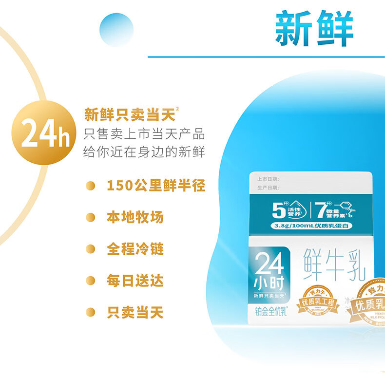 新希望华西24小时铂金200ml鲜牛奶巴氏杀菌鲜奶低温奶生鲜限每日配送