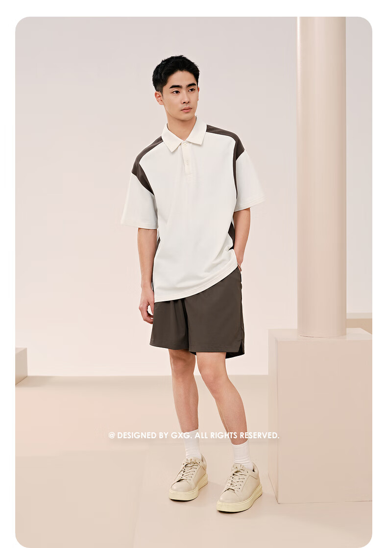 GXG Men's Side Color-Block Spliced Polo Shirt, Short Sleeve, Summer, Black, Size M 3