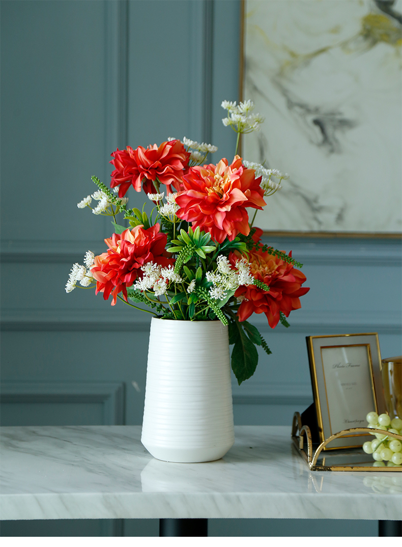 野派大丽花仿真花假花摆件陶瓷花瓶花艺插花家居客厅装饰花茶几电视柜