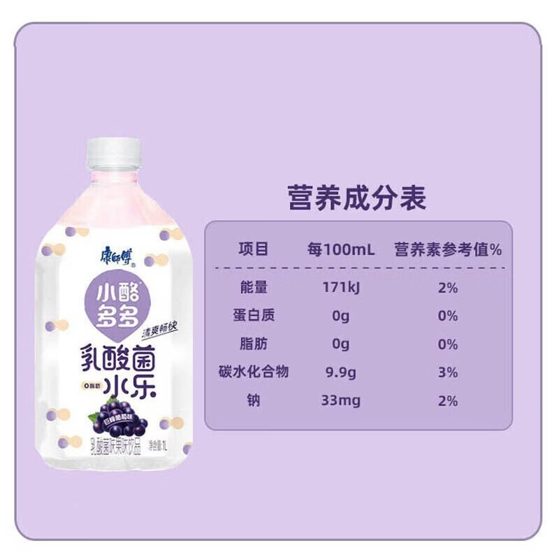 康师傅小酪多多新品巨峰葡萄味乳酸菌水乐饮品风味酸奶味饮料1l*瓶装