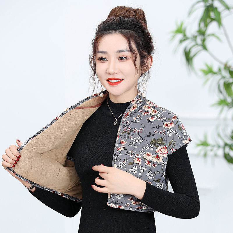 伞若马甲女冬季背心外穿中老年中袖加绒护肩马甲女妈妈装加厚奥利绒
