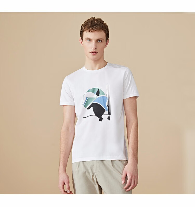 lampo/蓝豹新品男士夏季时尚休闲印花豹子棉弹圆领短袖t恤衫 黑色xb