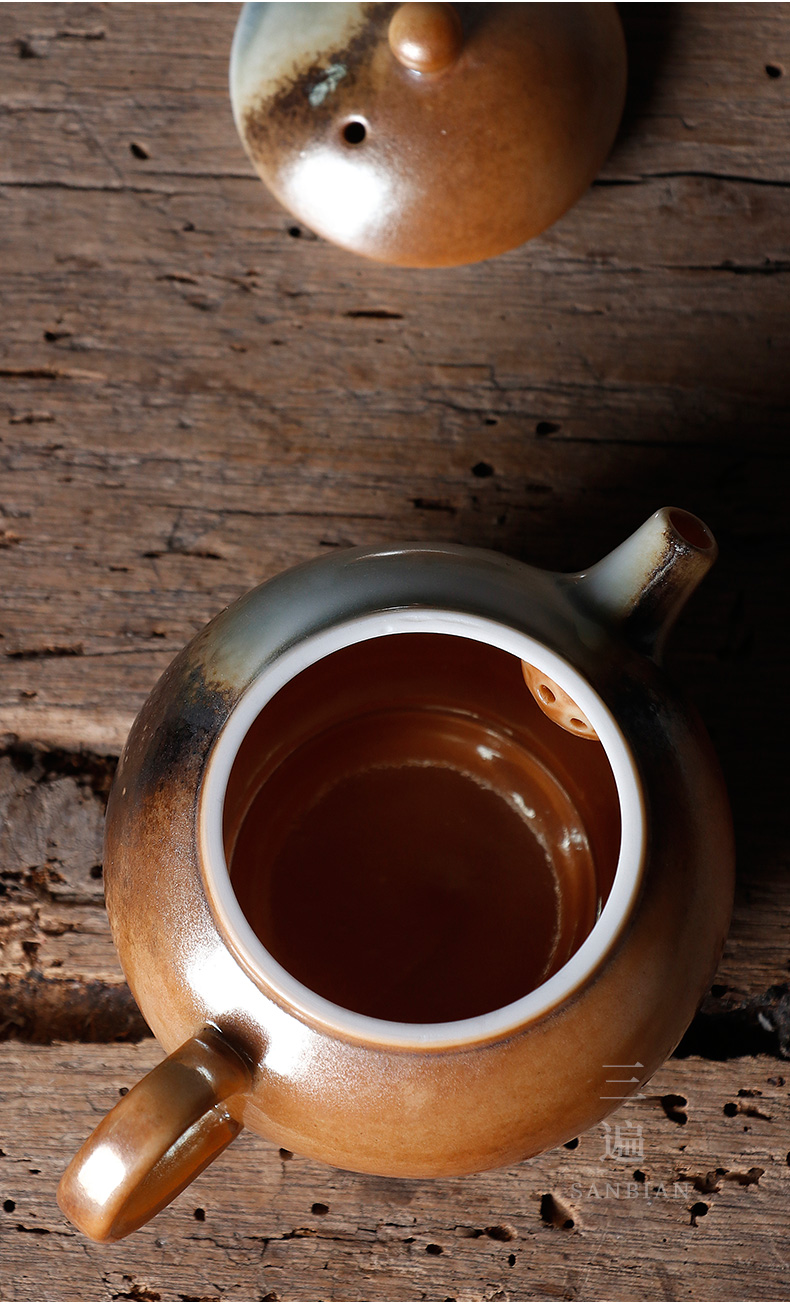 日本备前烧备前烧日式柴烧壶纯手工球孔粗陶茶壶窑变陶瓷功夫茶具工艺