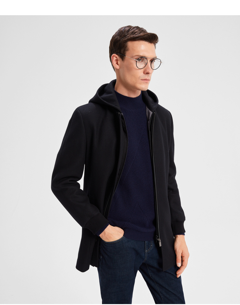 劲霸男装冬季新品男士呢子外套羊毛大衣男中长款毛呢大衣bfwd4561