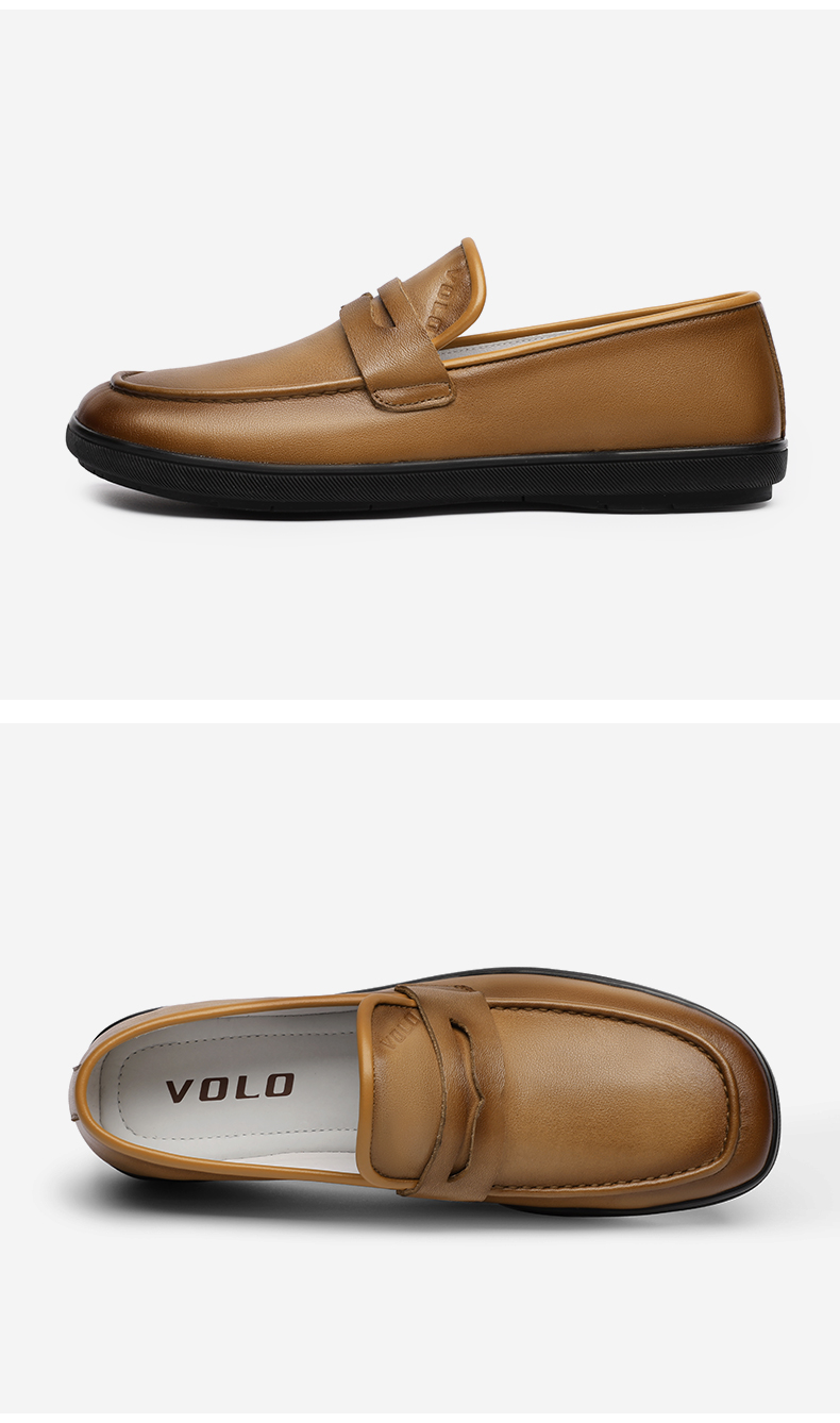 volo犀牛男鞋2022春季新品商务休闲皮鞋男士透气乐福鞋土黄286220572d