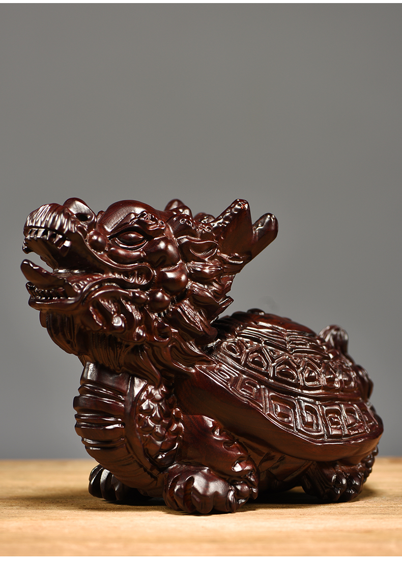 鲁积图黑檀木雕龙龟摆件实木质龙头龟玄武家居客厅办公室装饰工艺品