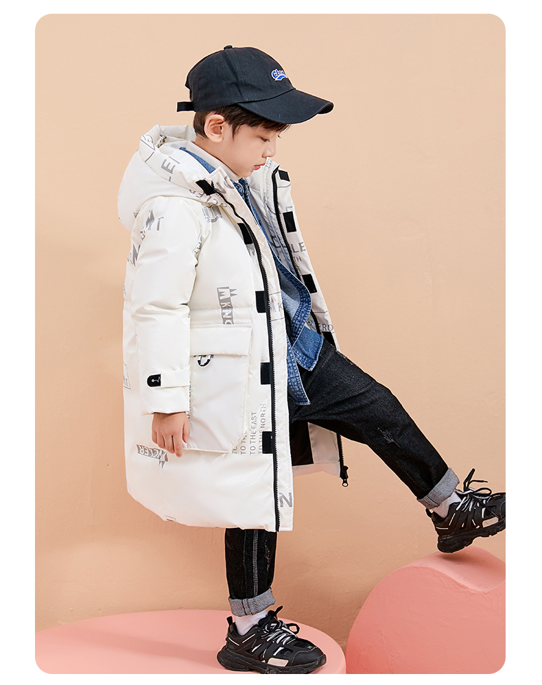雅鹿童装儿童服潮男童中长款加厚中大童韩版外套新款品牌白色120cm