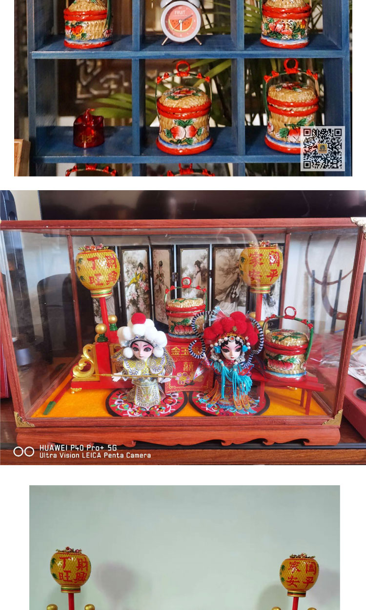 潮汕八仙桌潮州文化特色摆件迷你长椅子配桌裙红色四方桌神桌百年好合