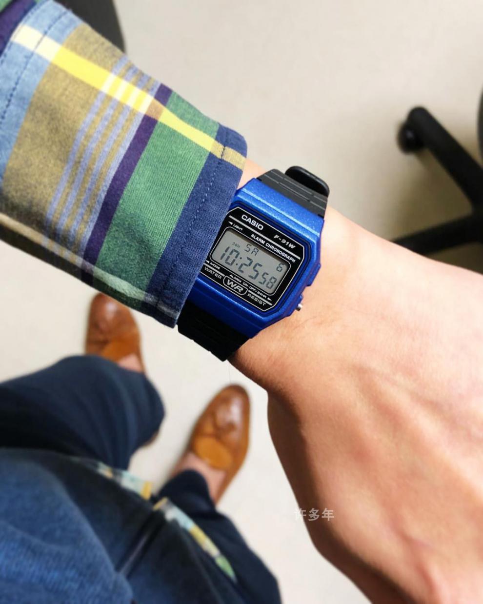 casio卡西欧 海外代购【甜茶同款】日本手表男 复古小方块电子表f-91w