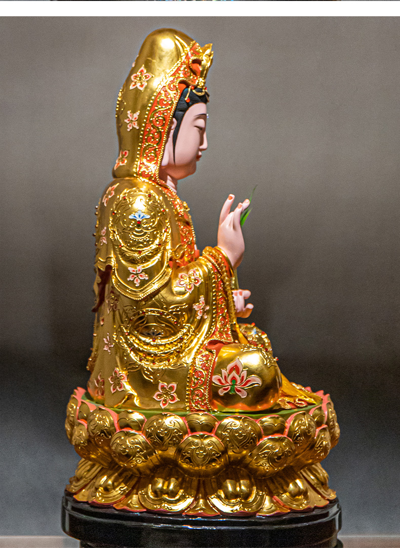 三漫陀樟木南海观世音菩萨居家供奉西方三圣家用坐莲观音佛像摆件 大