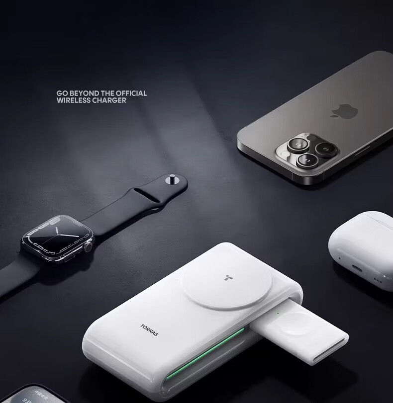 TORRAS Apple Wireless Charger for IPhone 16 Pro Max, AirPods, Earphones, IWatch, Three-In MagSafe Magnetic Fast Charging 15W 15