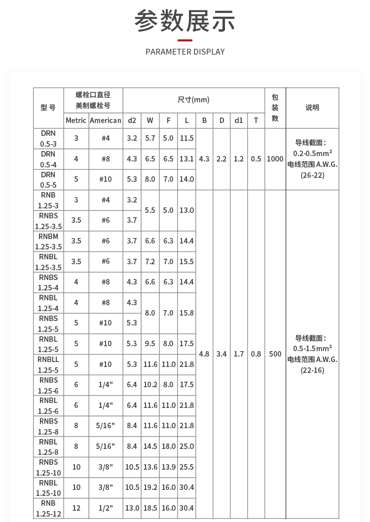 冷压端子规格对照表图片