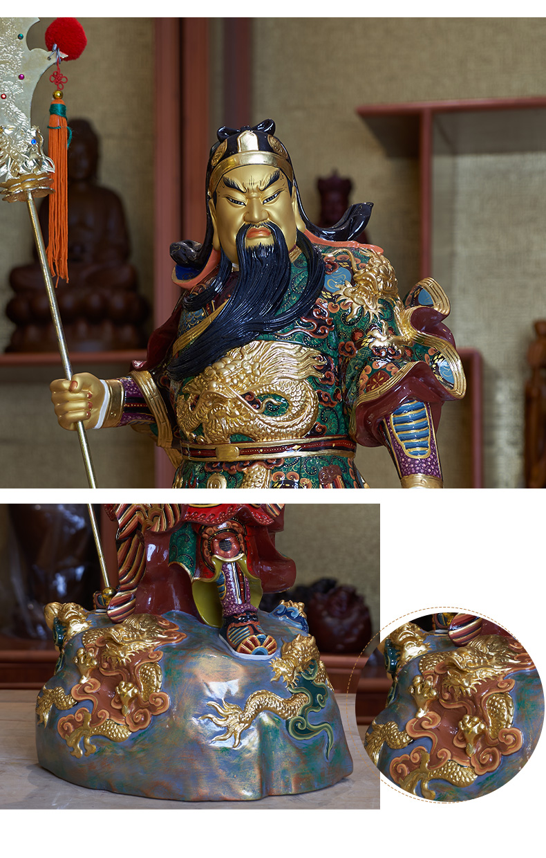 三漫陀九龙关公摆件樟木神像66cm立刀关羽关二爷家用佛堂供奉佛像关公