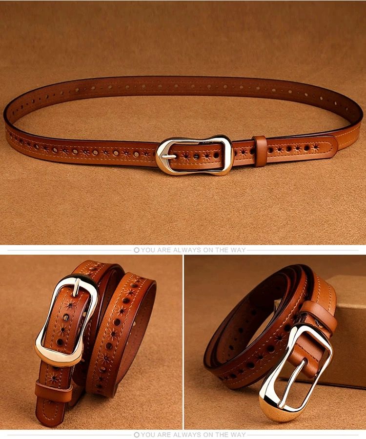 枳洁新品女款腰带女士腰带细简约百搭风装饰时尚裤带牛仔裤皮带棕色