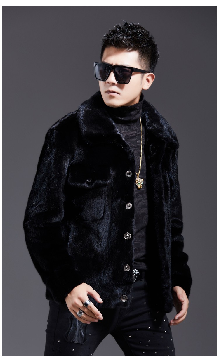 欧迪鸟品牌男装冬季新款进口天鹅绒貂皮外套男水貂貂毛整貂翻领大衣工