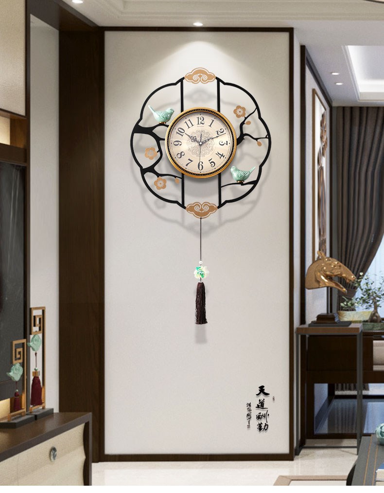 启珀高档新中式时尚现代挂钟客厅家用创意时钟挂墙轻奢餐厅钟表中国风