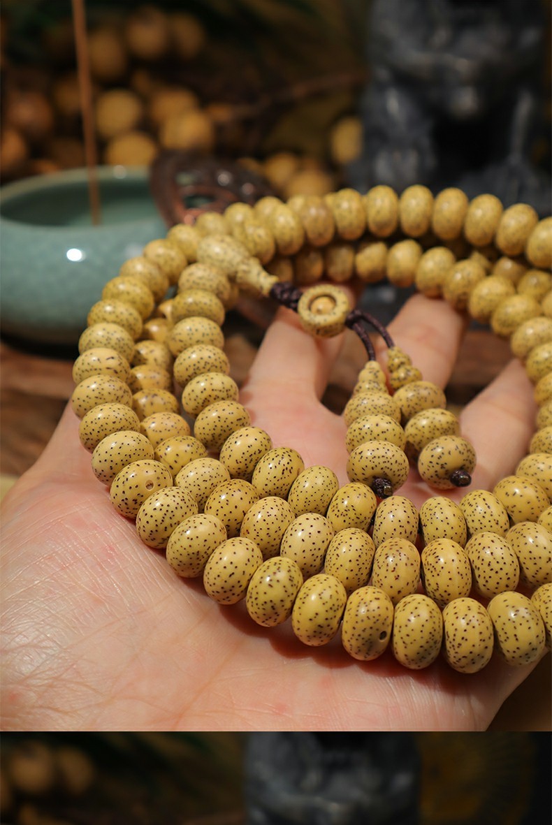 豪珠鸡油黄星月菩提108颗佛珠正月苹果珠手串男女圆玄月黄金大籽手链