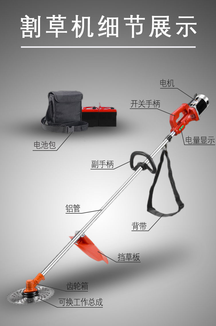 开荒除草割草机电动割草机充电式小型家用农用背负式全自动割草机24v