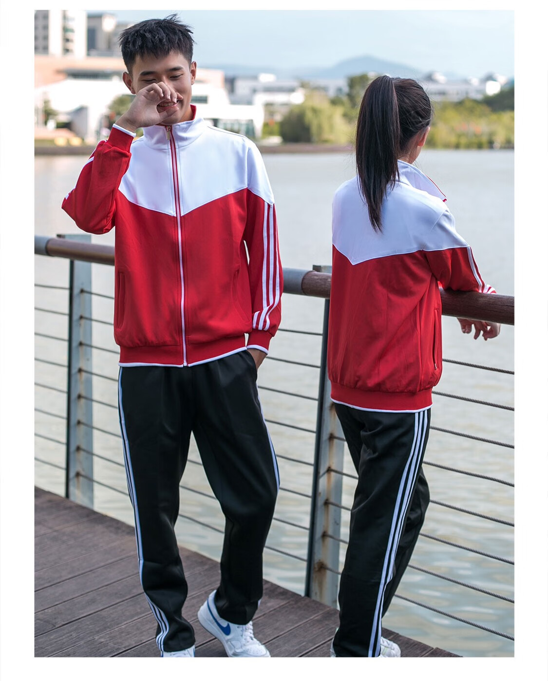 风淑琳 中学生校服套装初中生三件套运动会冬装高中红蓝白班服男女