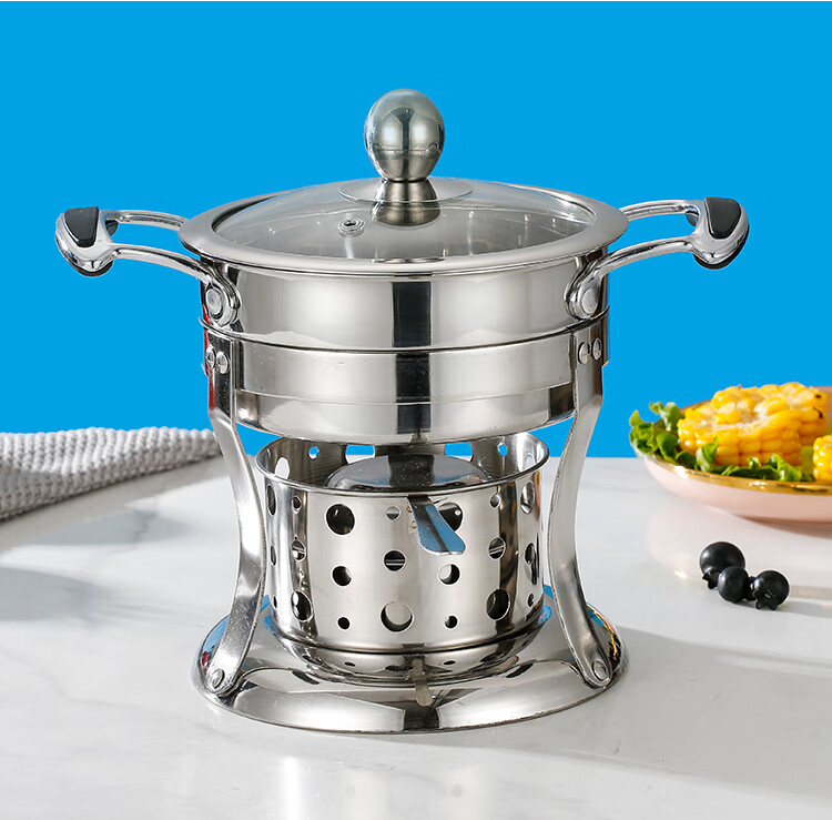 单人自助小火锅充气商用酒精炉小火锅一人一锅会所瓦斯炉可调火力 明