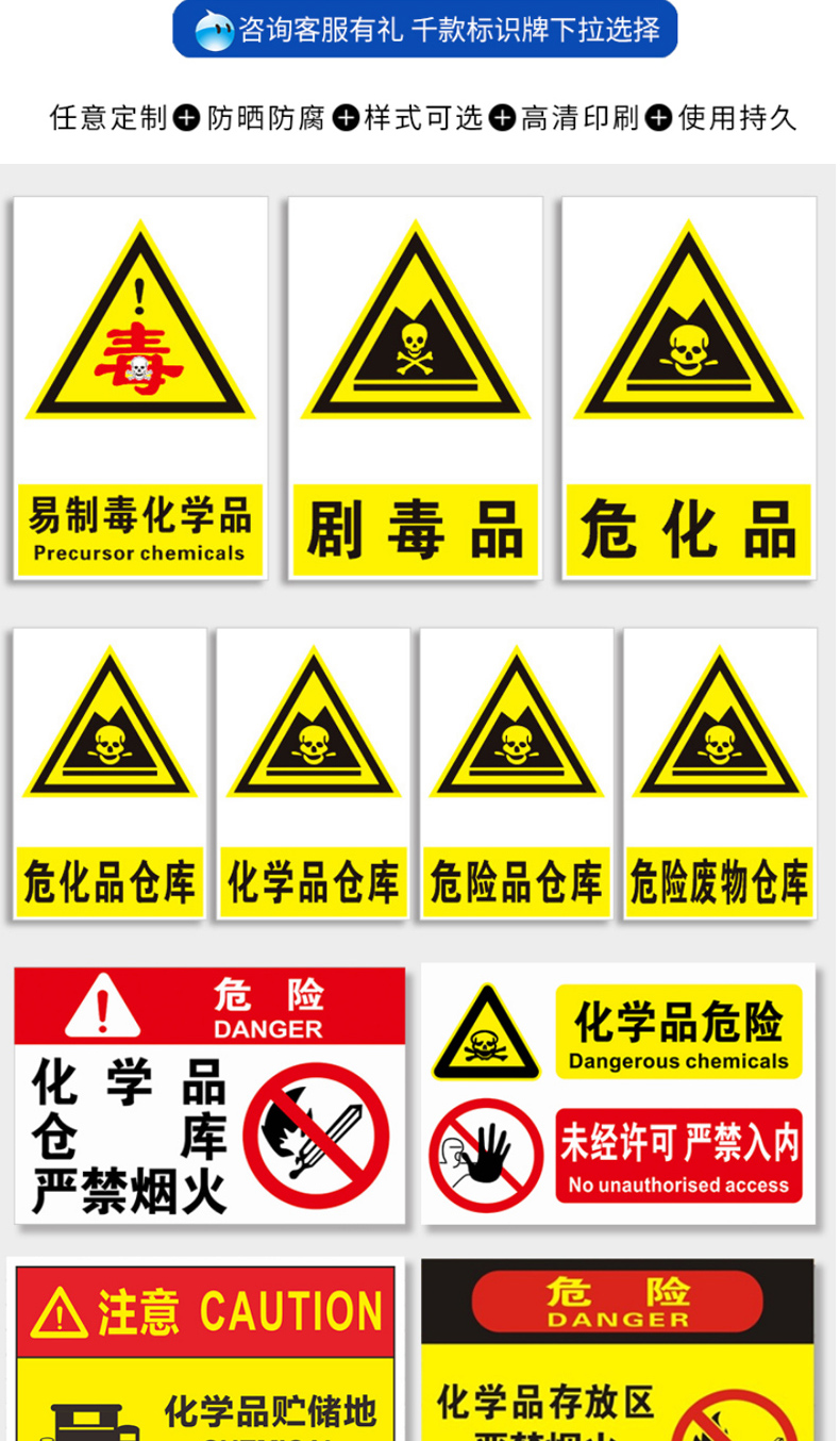 警示牌未經許可禁止入內存放區劇毒品易製毒易制易燃易爆鋁板30x40cm