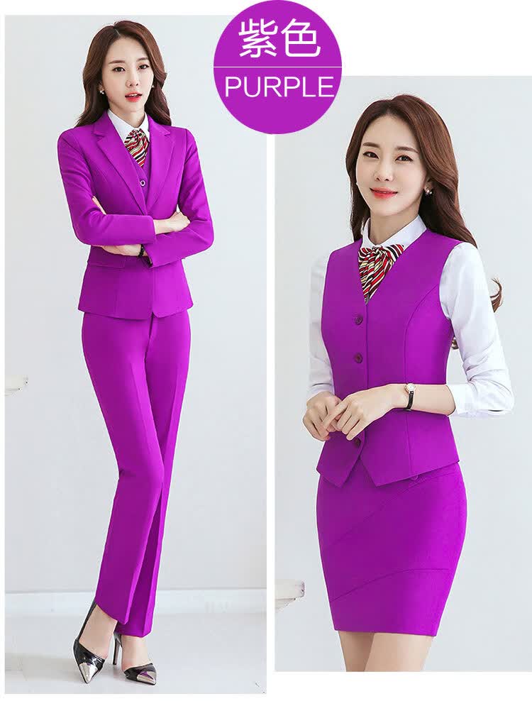 制服职业正套装西服女酒店前台美容师工作服航空时尚马甲 深紫色外套