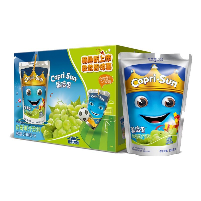 caprisun果倍爽果汁饮料200ml18袋橙汁白葡萄桃苹复合味猕猴桃黑加仑