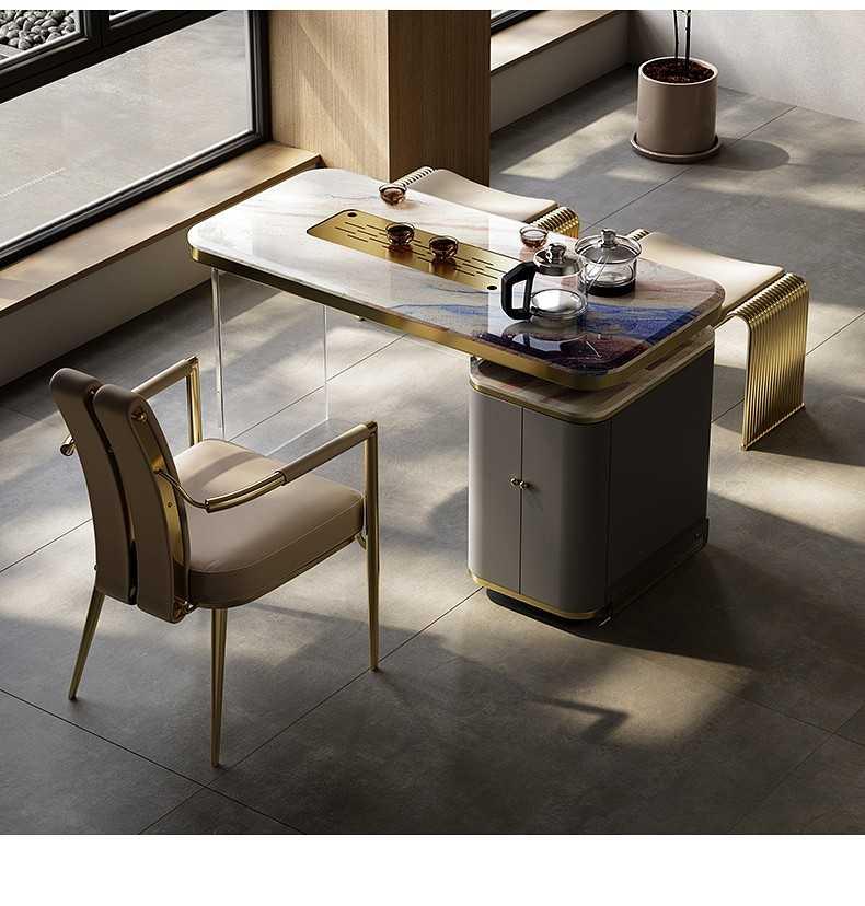 旭力 赫百森 轻奢天然大理石茶桌茶台高级感高端阳台泡茶桌家用多功能