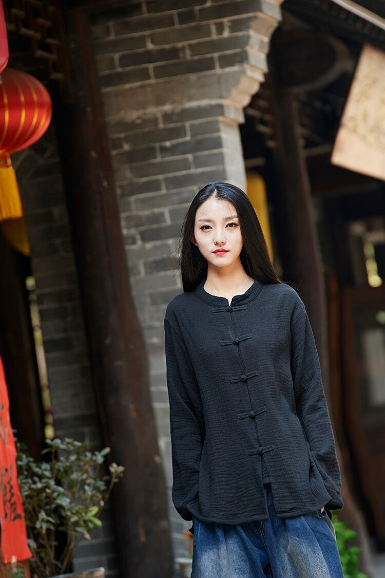 高端禅服佛系女棉麻麻布装中国风禅意茶艺服装复古盘扣上衣立领中式