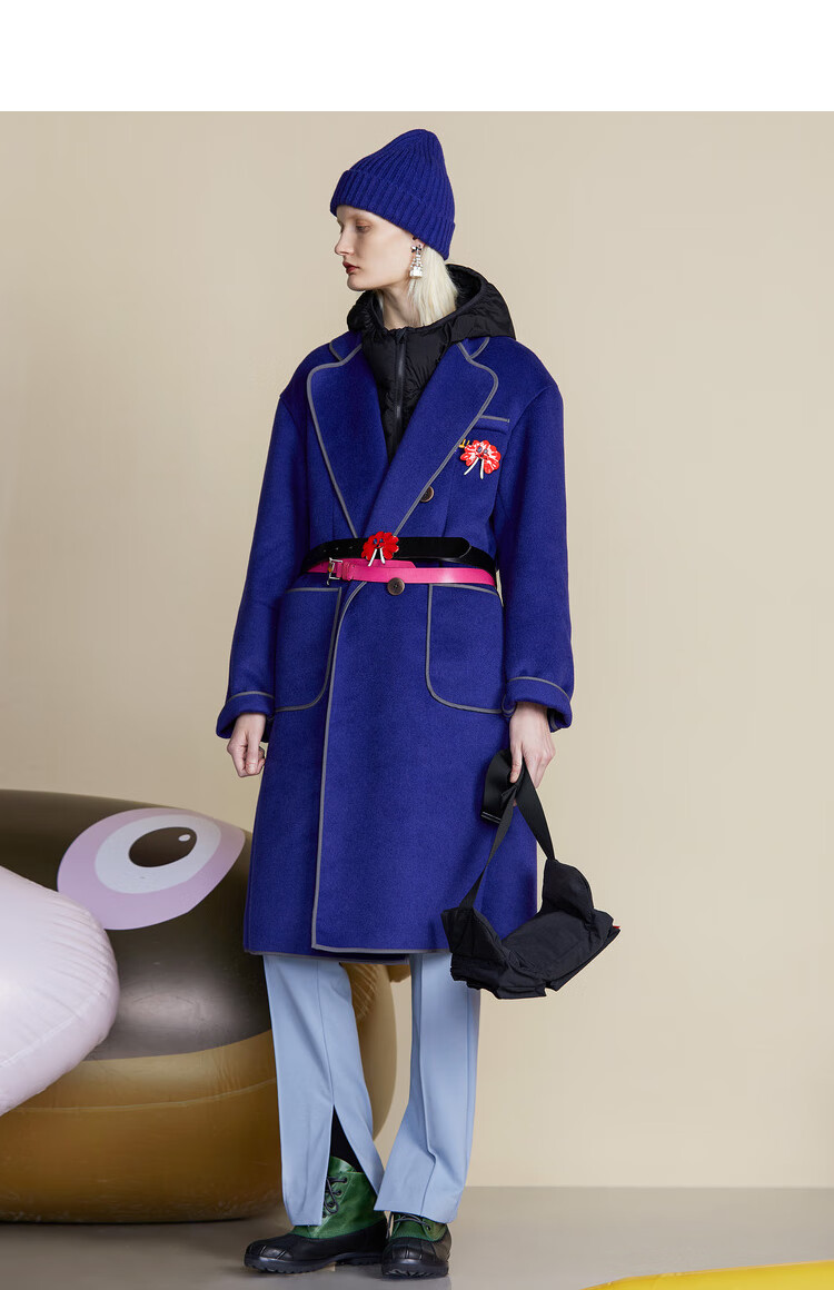 达衣岩时尚翻领双面呢大衣2021冬季新款配轻盈a型过膝毛呢外套女塞尚