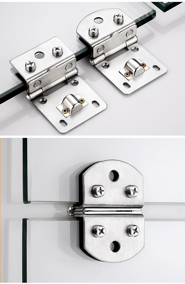 芝卡洛无框玻璃铰链免打孔不锈钢酒柜合页橱柜玻璃夹展示柜玻璃柜门