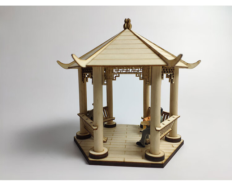 禾佳成假山上的摆件小亭子木质六角凉亭建筑沙盘模型古建筑亭子椴木
