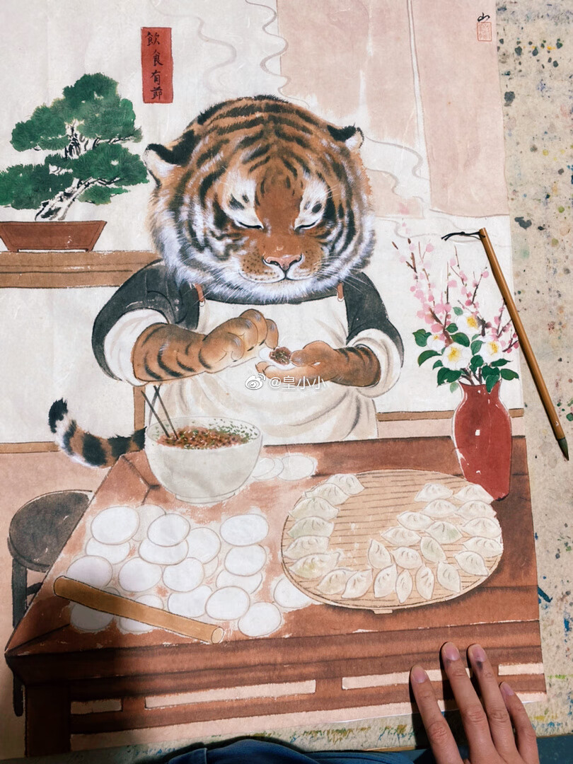 2022新款虎年装饰挂画皇小小壬寅虎年年画水墨复制挂画装饰画画芯放