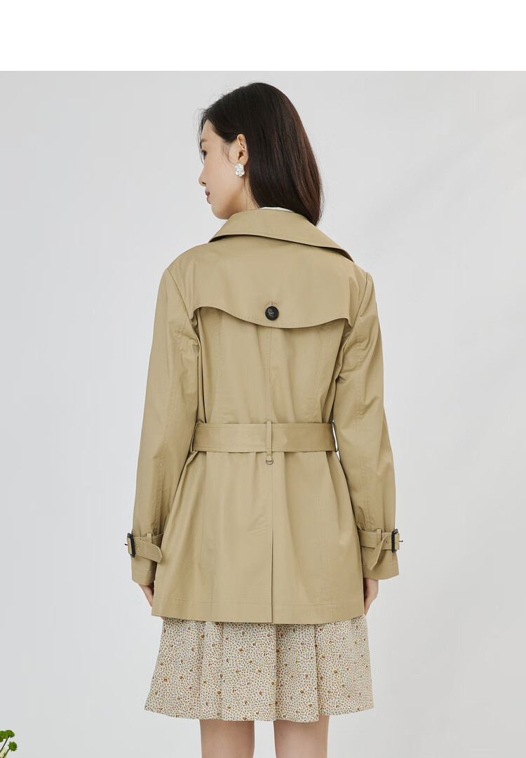 vgrass维格娜丝2022年春季新款双排扣风衣女士短款小个子宽松外套咖色