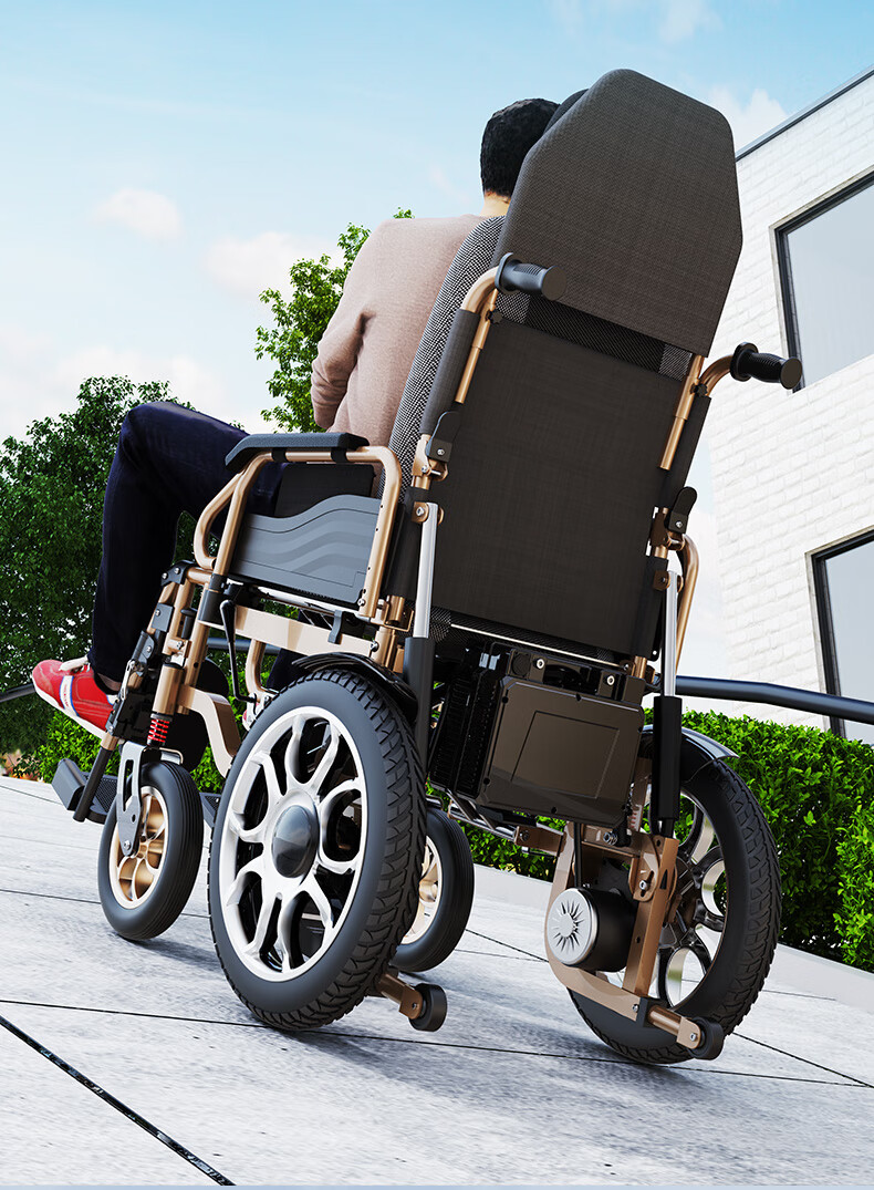 护卫神华为合作电动轮椅靠背老年人残疾人可躺可折叠轻便双人四轮车