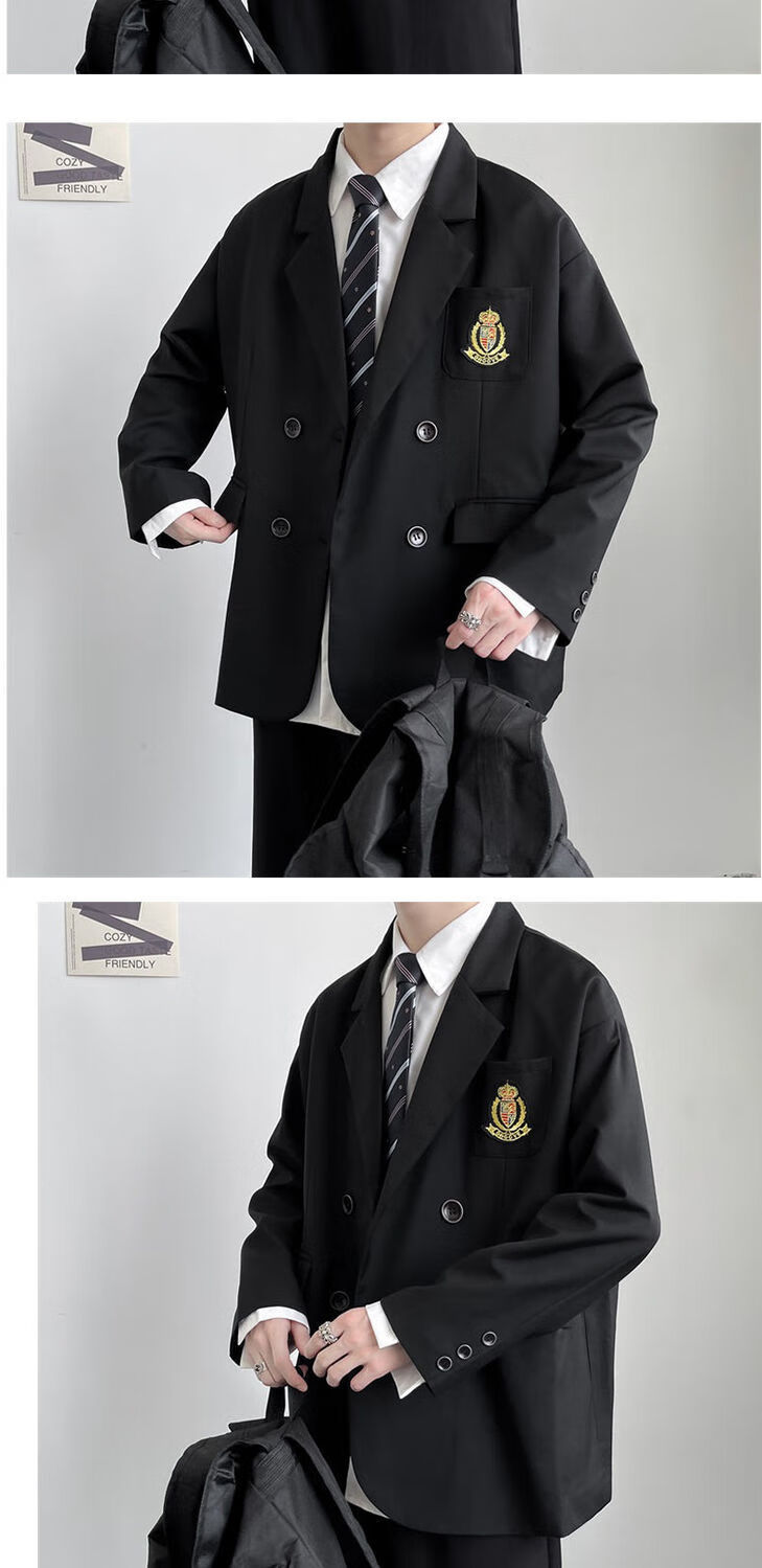学院风dk制服男西装男套装韩版潮流宽松百搭帅气jk小西服休闲外套后染