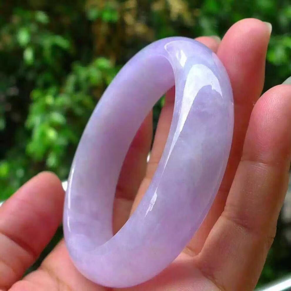 冰糯种紫罗兰翡翠手镯扁条飘花缅甸玉石手镯玉镯子粉紫色玉手镯女冰种