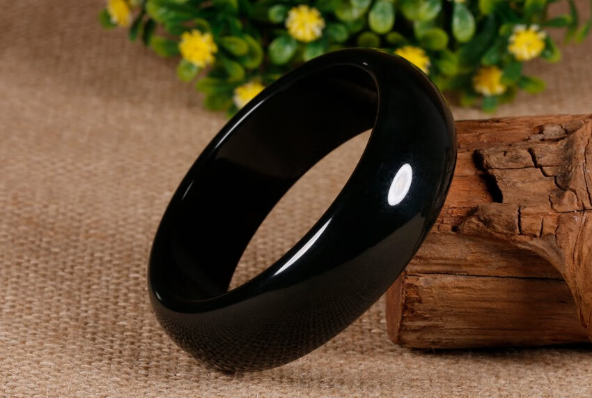 全意琳新疆和田玉手镯黑青玉墨玉女款夫妈妈长辈生日礼物64cm