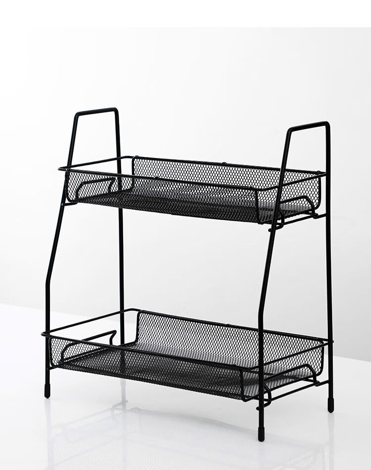 桌面置物架 铁艺化妆品收纳架厨房餐桌上折叠双层多功能整理架 白色