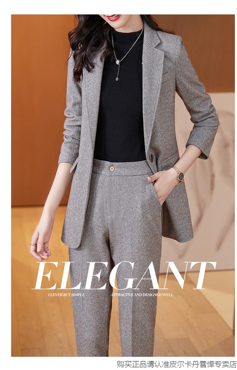 皮尔卡丹加厚西装外套女秋冬时尚气质韩版毛料休闲小西服女职业装套装