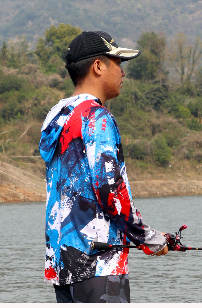 新品皮肤衣男士透气冰丝带帽户外新款长款大码夏季白色百搭款海霸图案