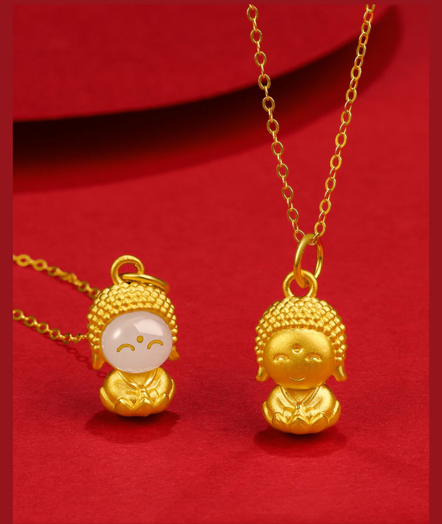金镶玉吊坠黄金开心玉面金佛999足金和田玉女金莲花双面小萌佛圣诞