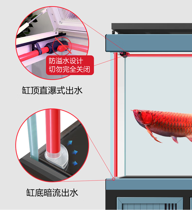 lianca生态底滤雅致直角溢流龙鱼缸中式客厅中大型超白玻璃水族箱四角