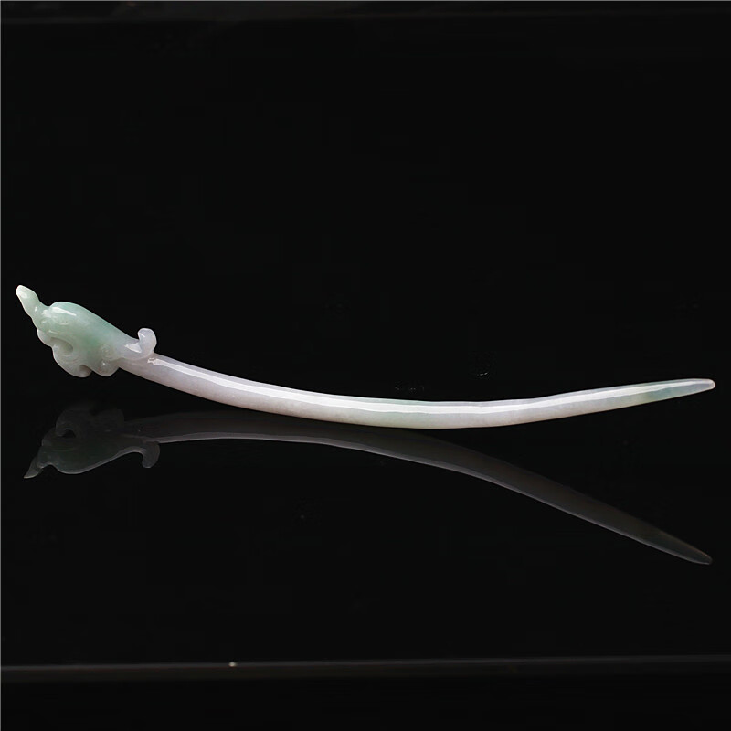 翡翠发簪弯款古风玉钗冰糯种发饰步摇带证书