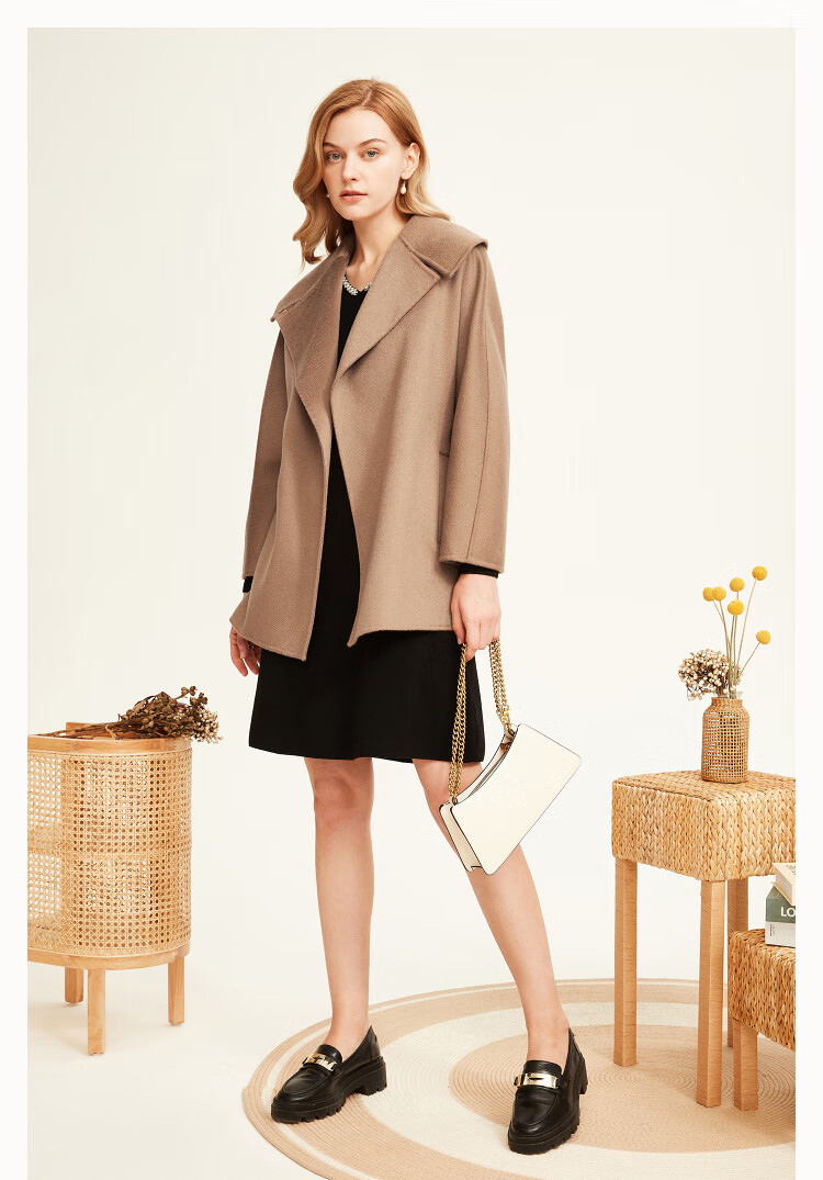 yiner音儿商场同款女装2022冬新款纯羊毛双面呢大衣外套 驼色 40