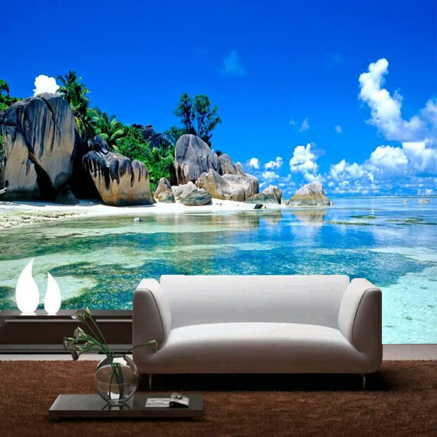 电视背景墙壁纸3d立体海景墙布客厅沙发无缝壁画简约现代影视墙纸5d