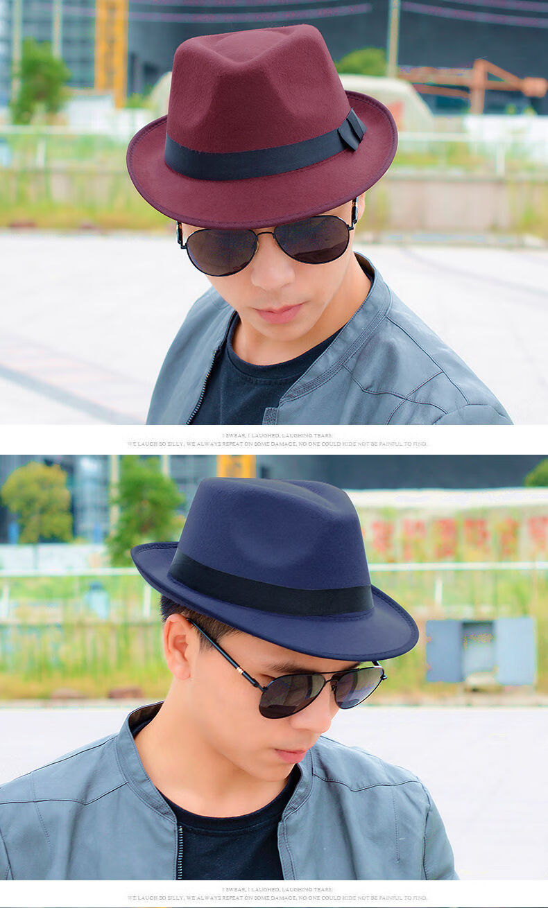 爵士帽英伦风黑色爵士帽男小礼帽遮阳草帽新郎英伦绅士时尚帽子毛呢